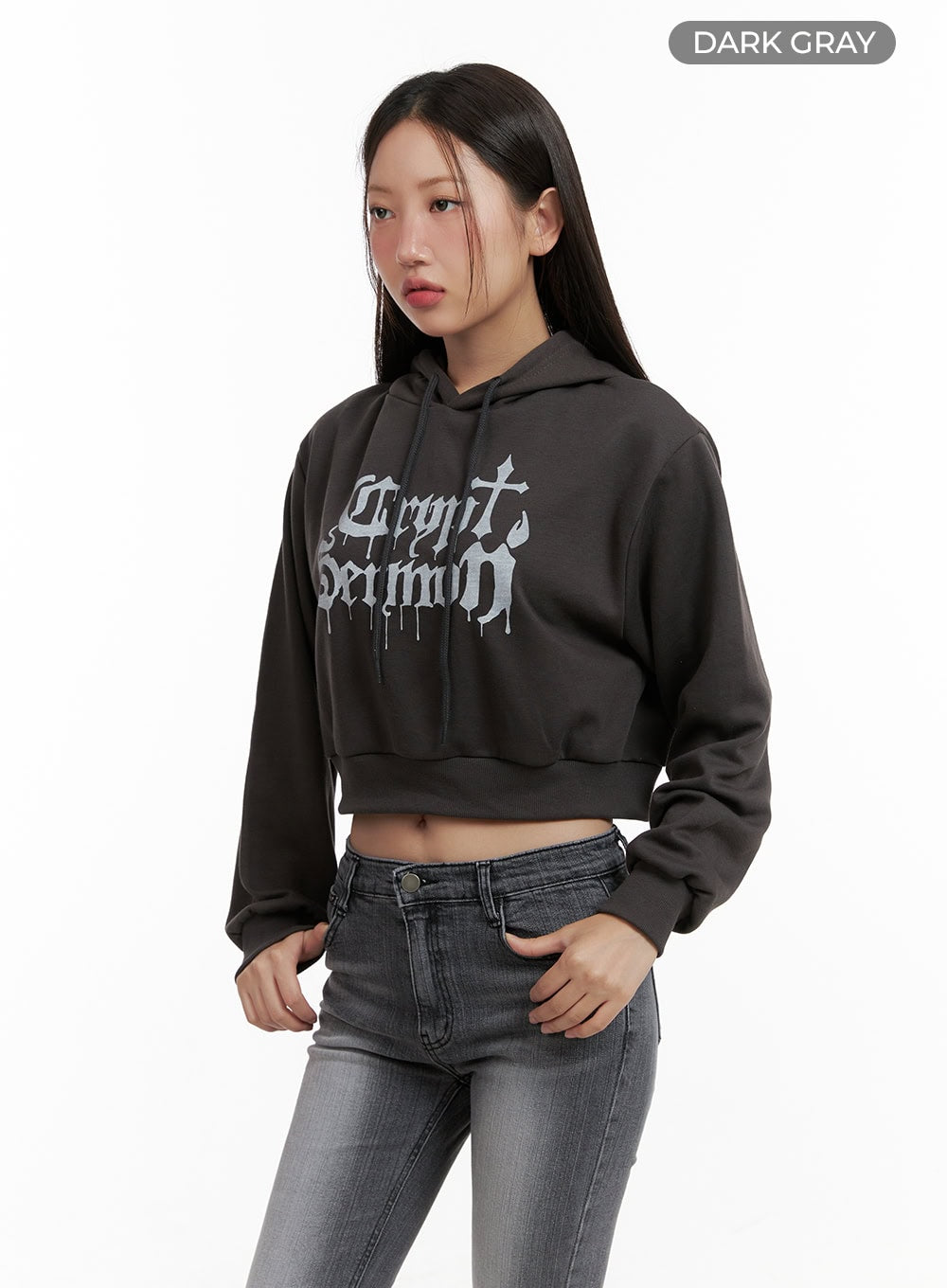 graphic-cropped-sweat-hoodie-cl431 / Dark gray