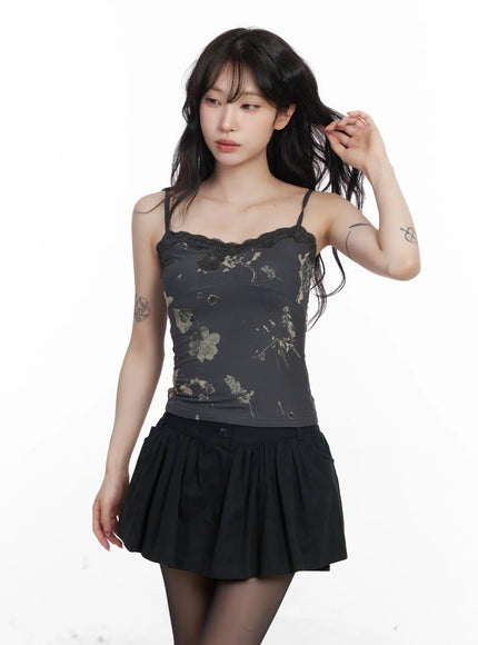floral-lace-sleeveless-top-cj526 / Dark gray