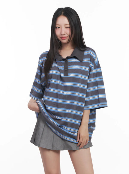 oversized-striped-polo-shirt-cu517 / Dark gray
