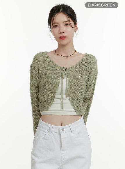 tie-knit-crop-cardigan-oa405 / Dark green