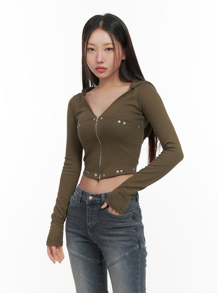 slim-fit-hooded-crop-top-cd416 / Dark green