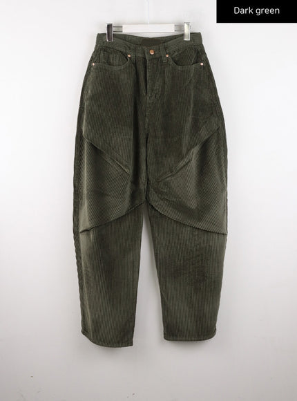 corduroy-pintuck-wide-leg-pants-cd307 / Dark green