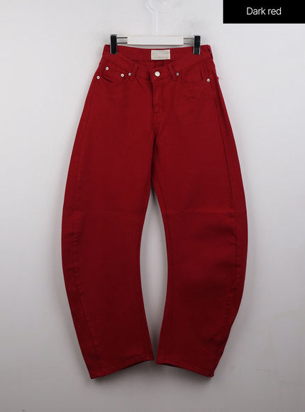 denim-high-waist-pocket-wide-leg-jeans-cj411 / Dark red