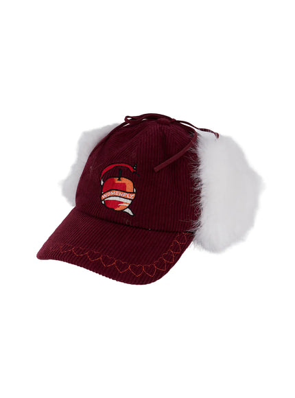 corduroy-fuzzy-earflap-baseball-cap-cn521 / Dark red