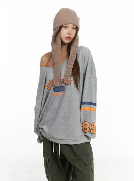 off-shoulder-oversized-sweatshirt-cj513 / Gray
