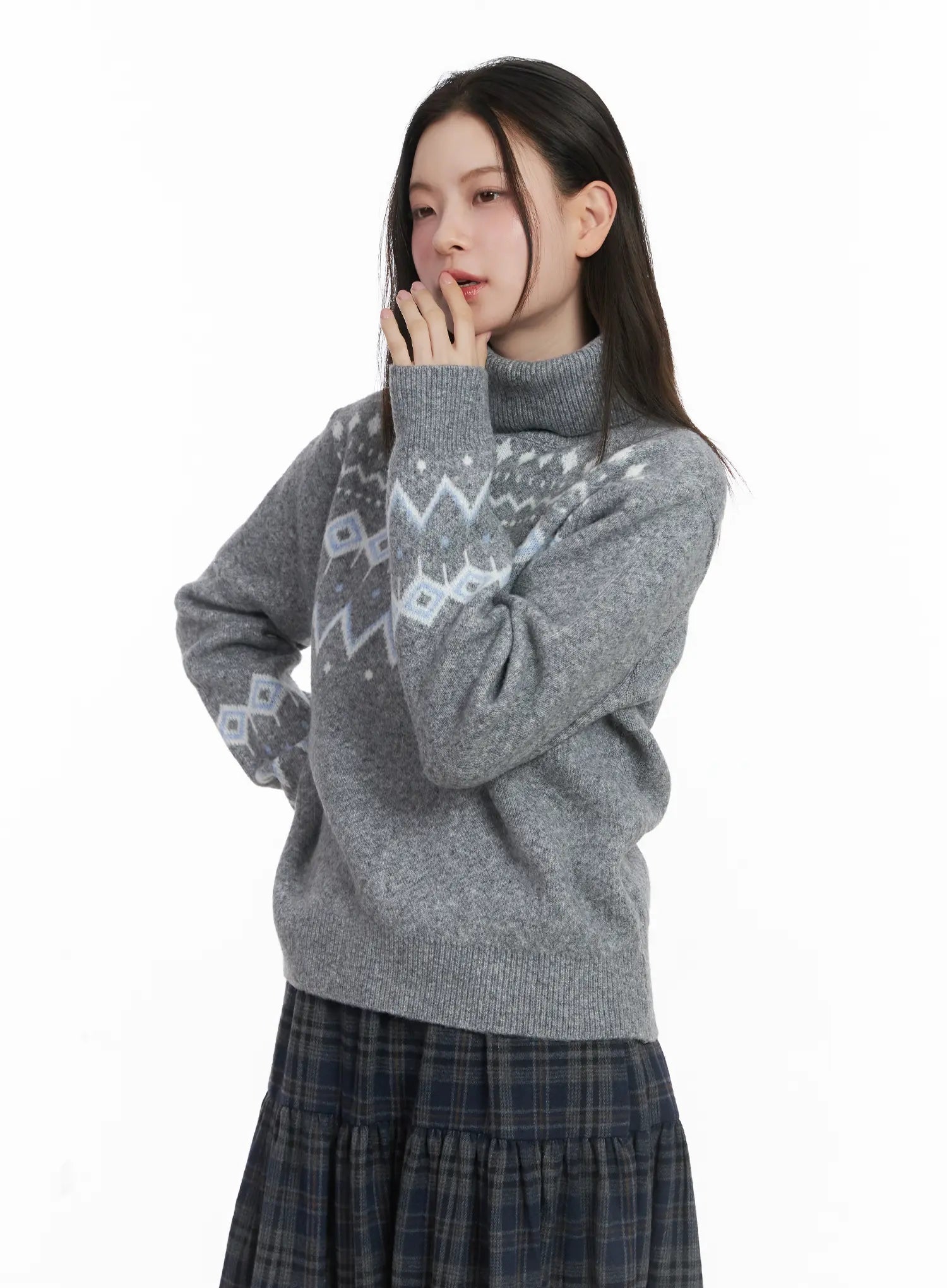 patterned-turtleneck-sweater-cj507 / Gray