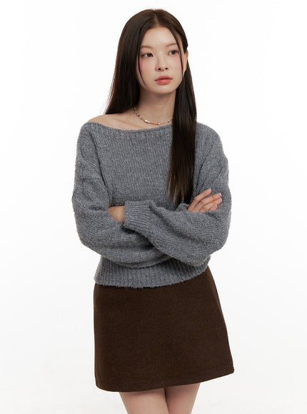 loose-fit-one-shoulder-sweater-on422 / Gray