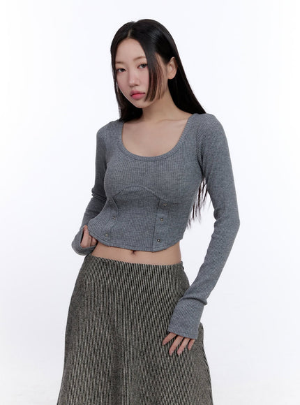 Scoop-Neck Long-Sleeve Crop Top CJ509