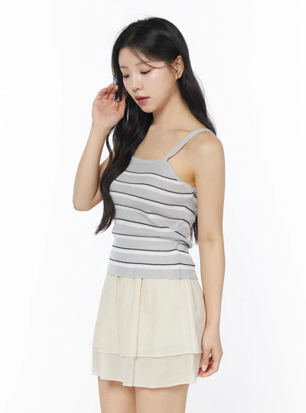 striped-knit-cami-top-cy522 / Gray