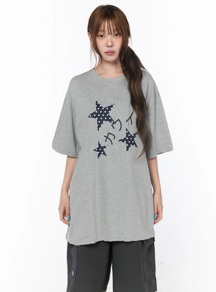 star-print-oversized-tee-cy529 / Gray