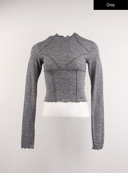 contrasting-binding-turtleneck-long-sleeve-top-cj415 / Gray