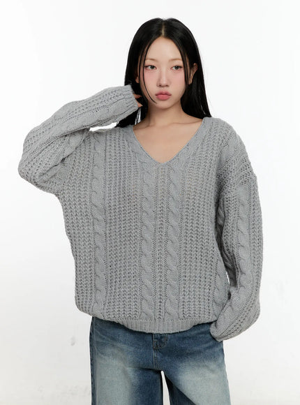 Cozy Cable Knit Oversized V-Neck Sweater CN505