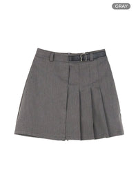 belted-pleated-mini-skirt-ou407 / Gray