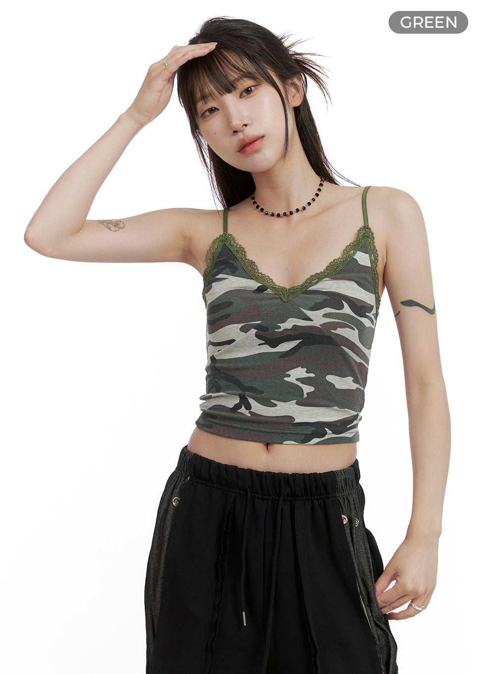 sweetheart-lace-camo-cami-top-cl424 / Green