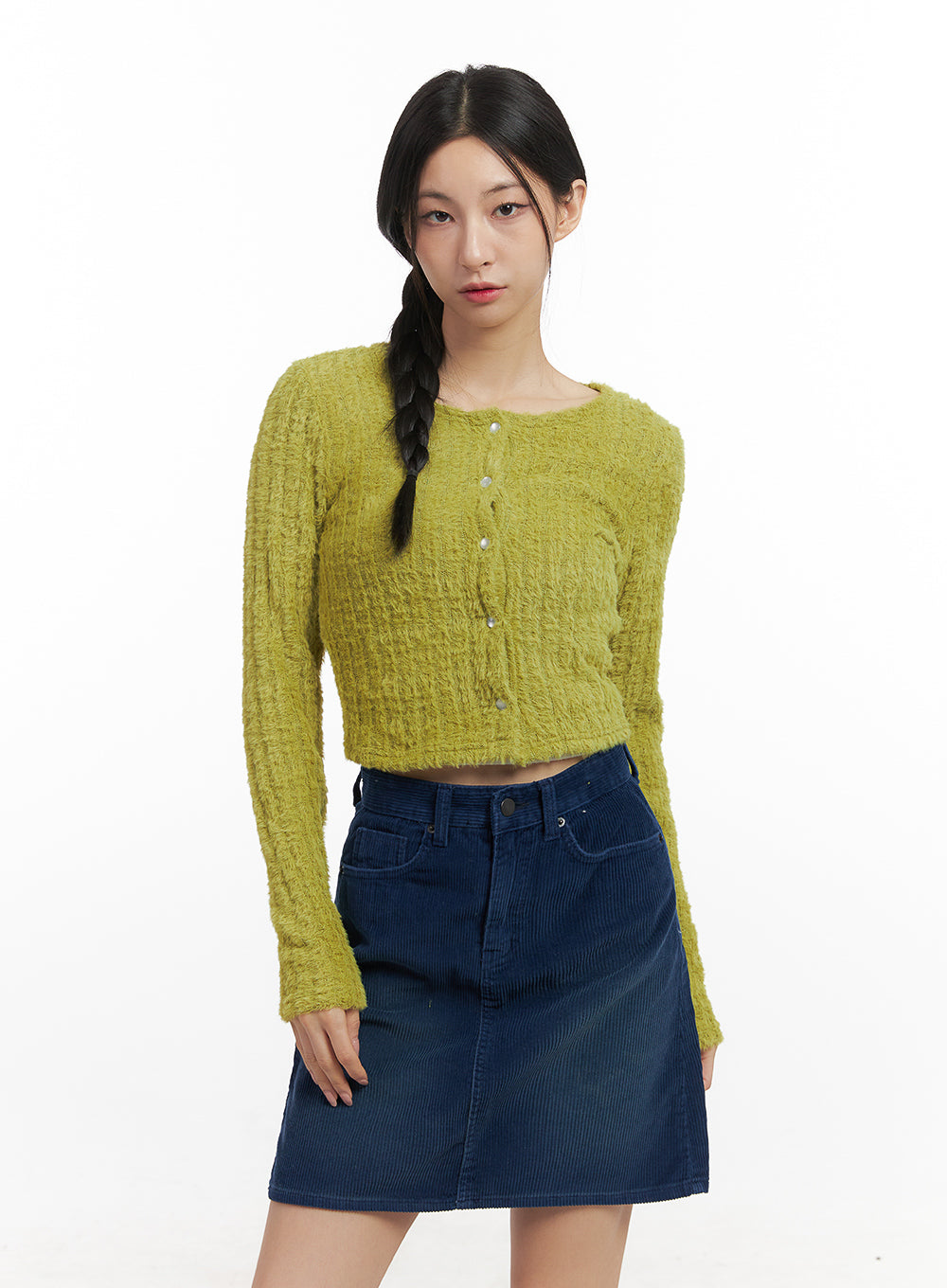 angora-buttoned-crop-cardigan-cn428 / Green