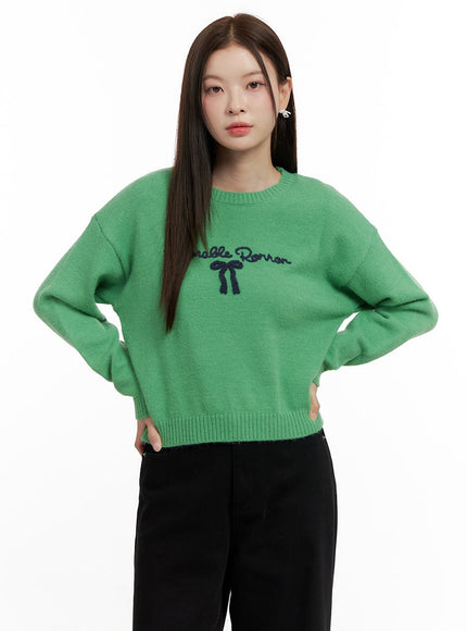 ribbon-knit-long-sleeve-sweater-on422 / Green