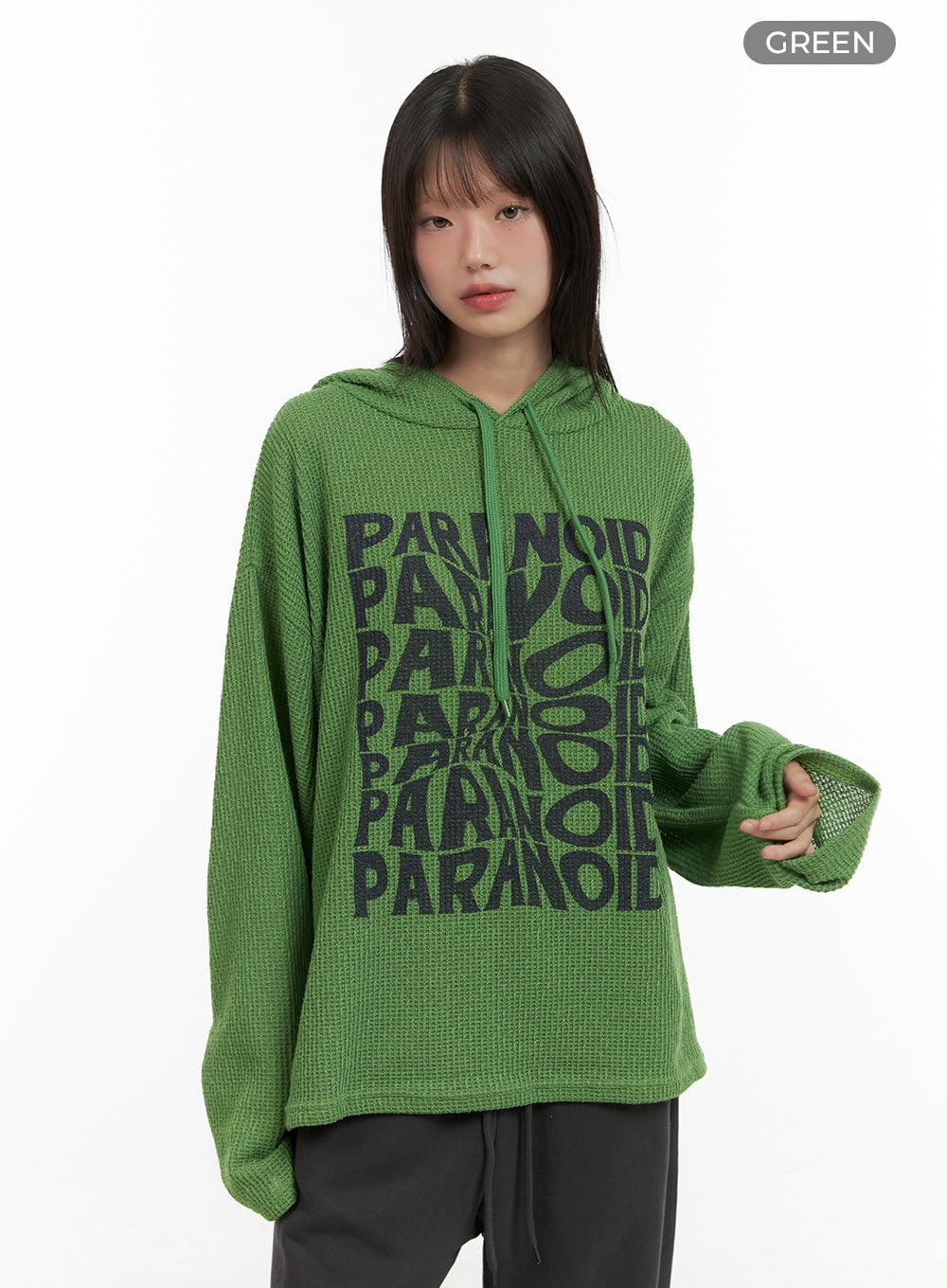 knit-lettering-hoodie-cg427 / Green