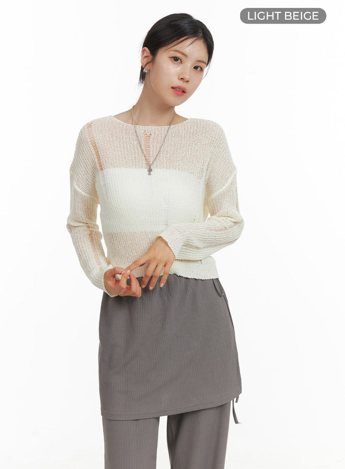 mesh-summer-crop-knit-sweater-oa419 / Light beige
