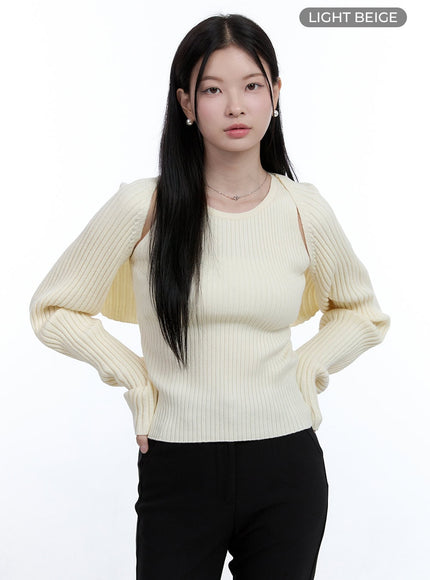 solid-bolero-sleeve-top-oo429 / Light beige