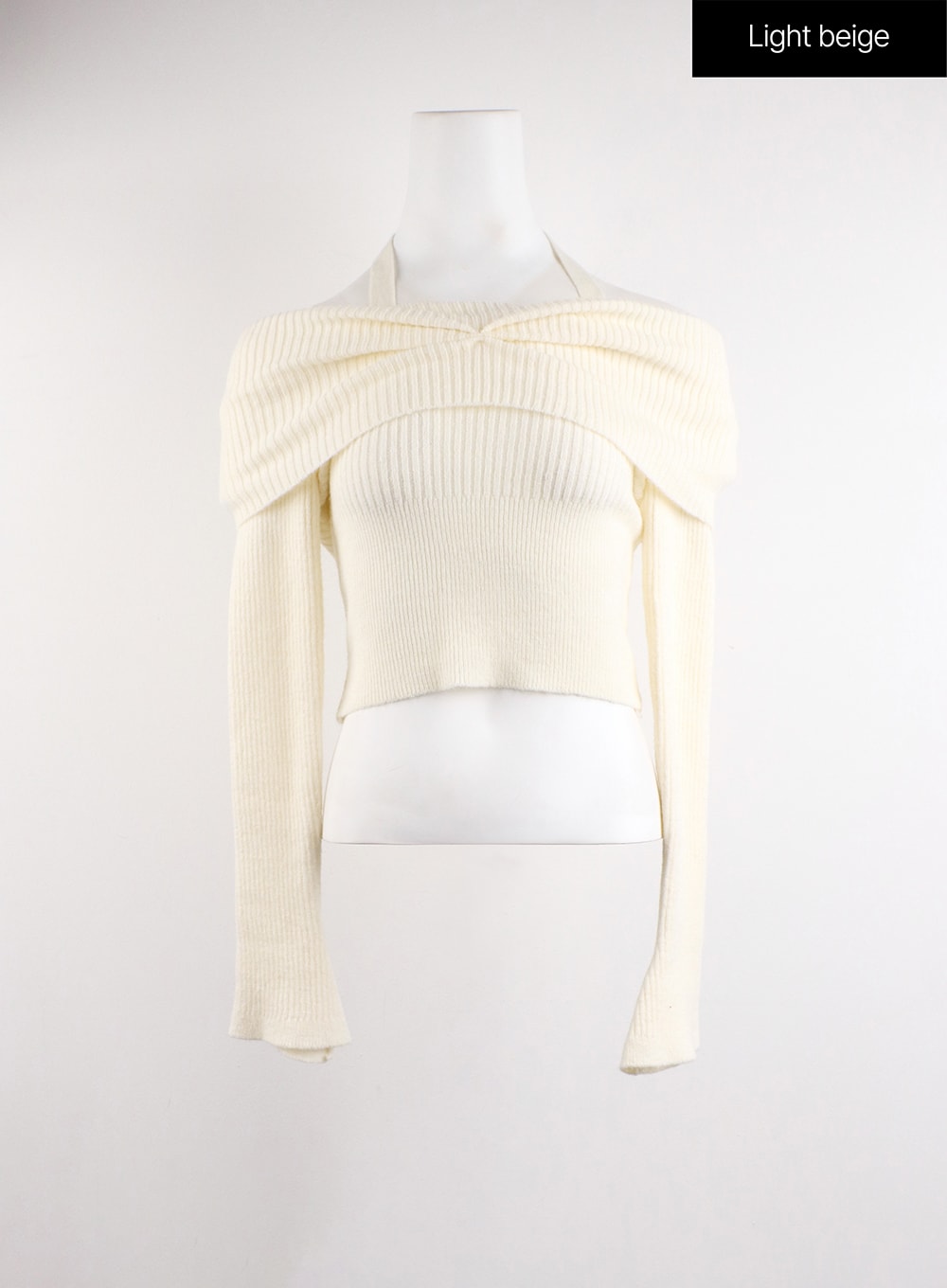 cozy-off-shoulder-asymmetrical-knit-top-cj417 / Light beige