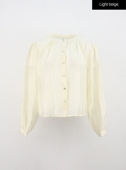 round-neck-puff-sleeve-blouse-on324 / Light beige