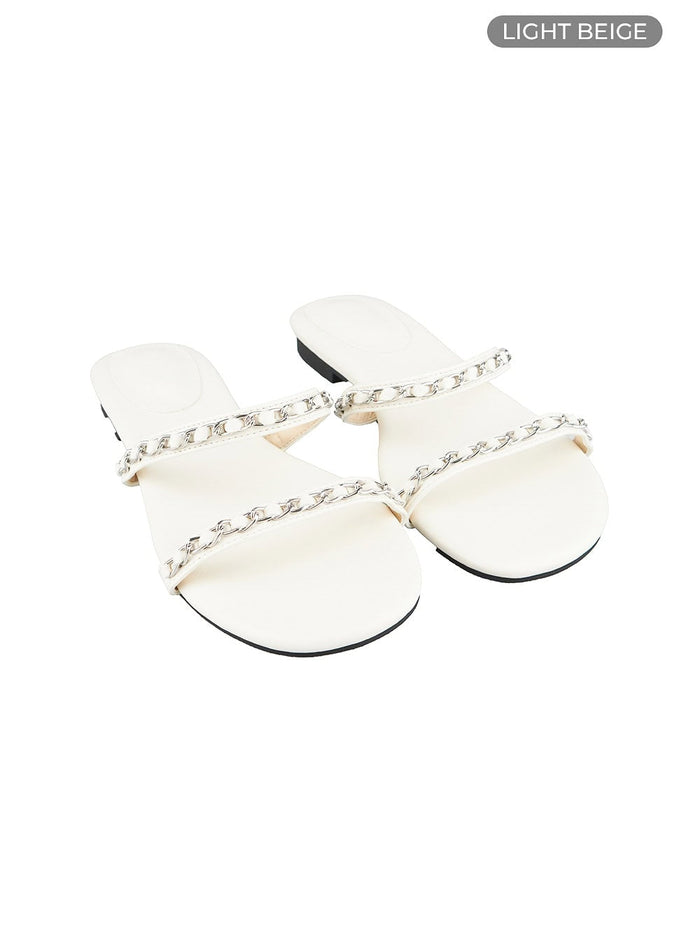chained-strap-flat-sandals-ou427 / Light beige