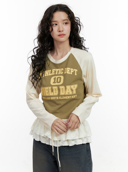 long-sleeve-raglan-printed-top-on404 / Light beige