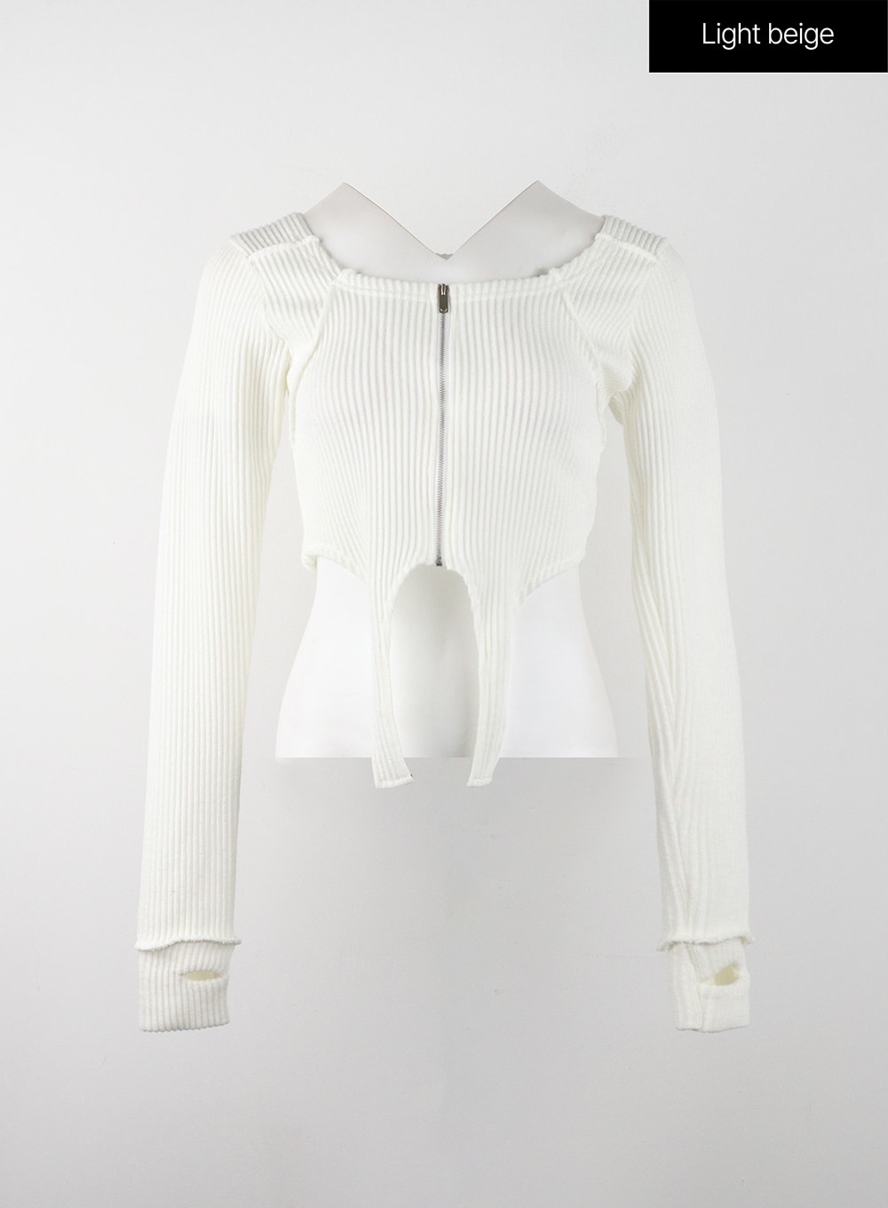 solid-wool-blend-zip-up-crop-top-ij302 / Light beige