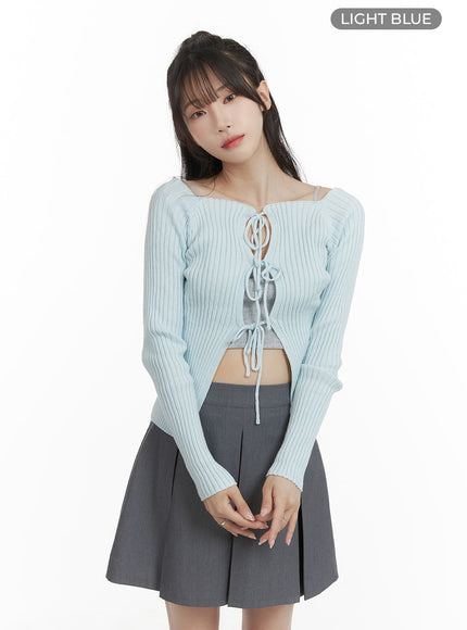 ribbon-tie-cut-out-cardigan-ca403 / Light blue