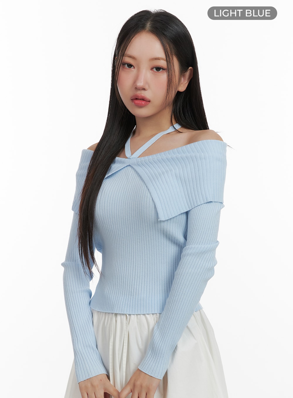 ribbed-halter-knit-top-oa415 / Light blue
