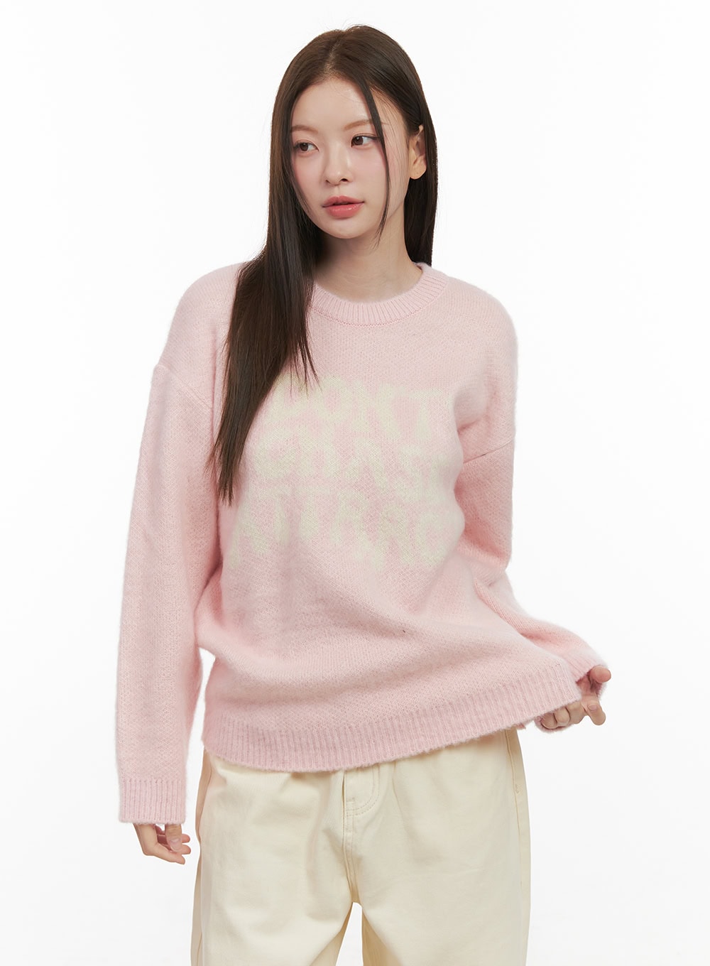 loose-fit-graphic-lettering-sweater-od412 / Light pink