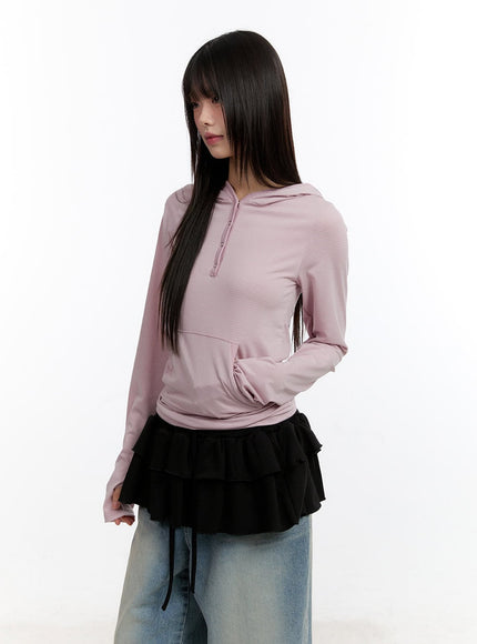 button-stripe-hoodie-top-ca508 / Pink