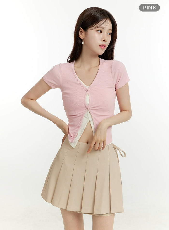 slit-layered-short-sleeve-top-ou428 / Pink