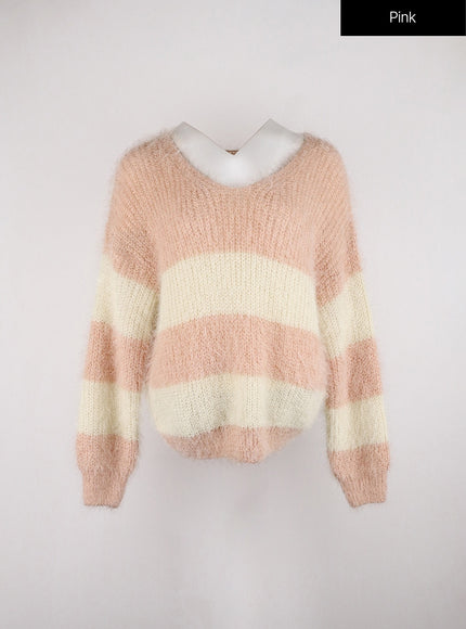 wool-blend-stripe-sweater-od326 / Pink