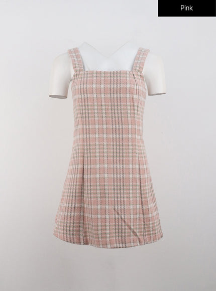 square-neck-check-mini-dress-on327 / Pink