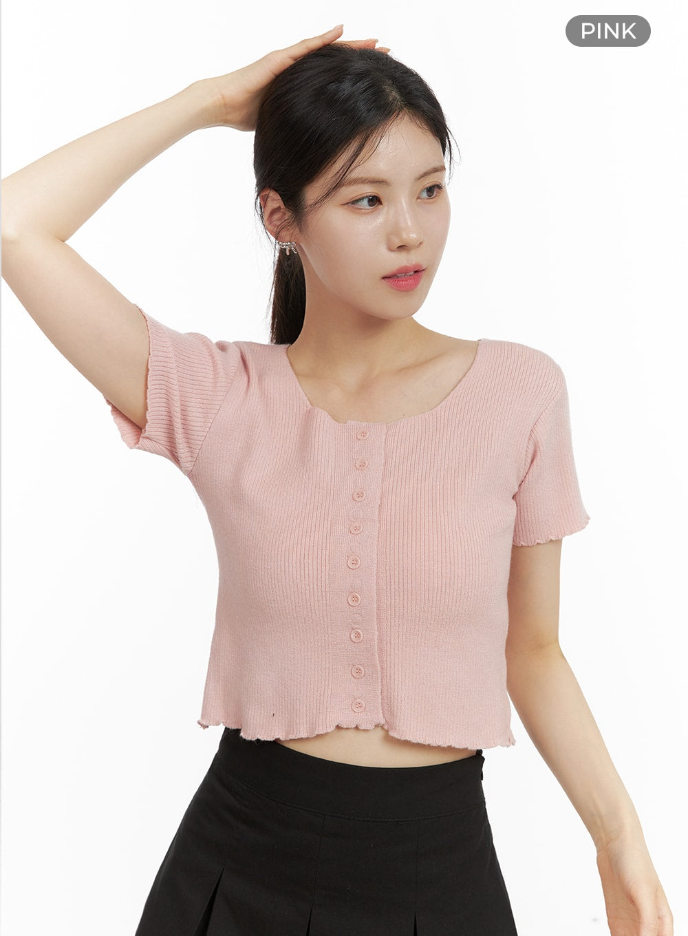 round-neckline-button-up-top-oa422 / Pink