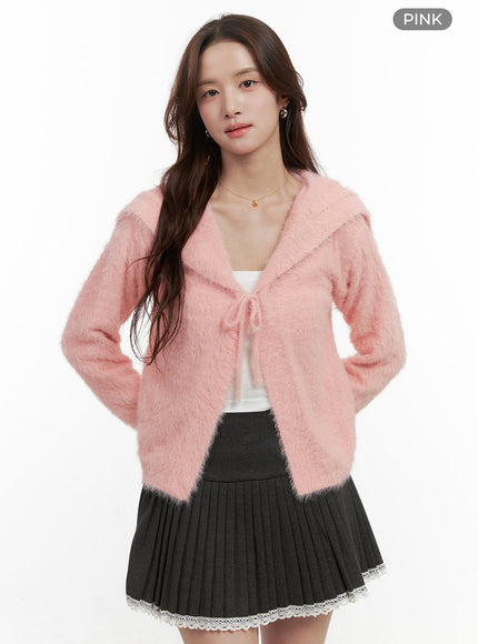 cozy-string-solid-cardigan-oo421 / Pink