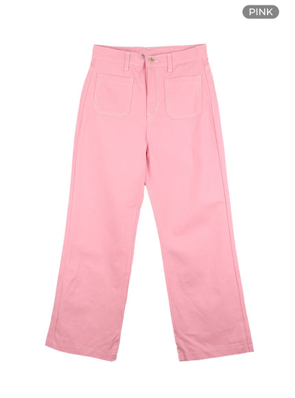 front-pockets-straight-fit-pants-oa419 / Pink