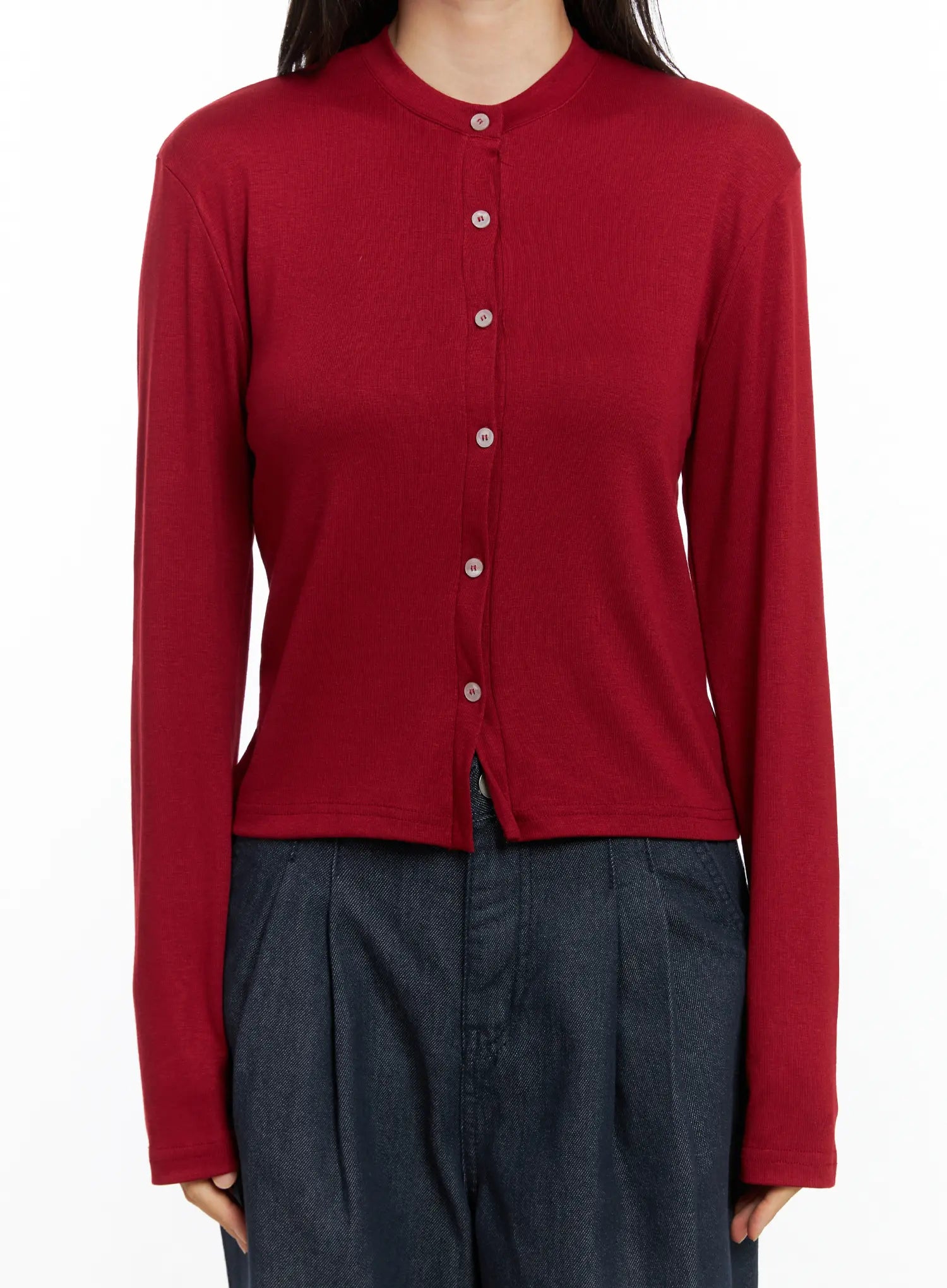 classic-button-up-long-sleeve-cardigan-cs524 / Red