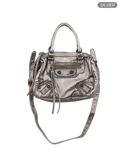 stud-embellished-shoulder-bag-co418 / Silver