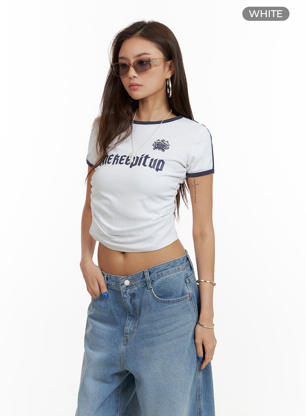 shirred-cropped-tee-cy431 / White