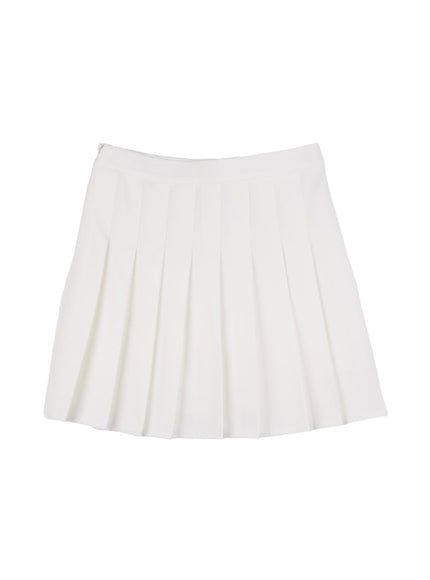 solid-pleated-mini-skirt-on404 / White