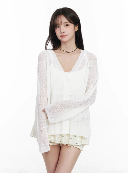 sheer-linen-knit-cardigan-cm531 / White