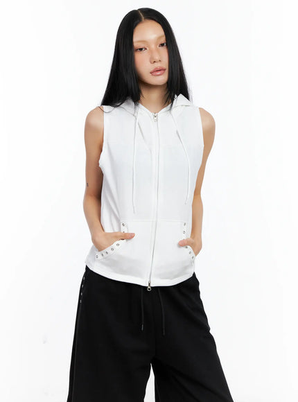eyelet-hooded-vest-zip-up-cl529 / White