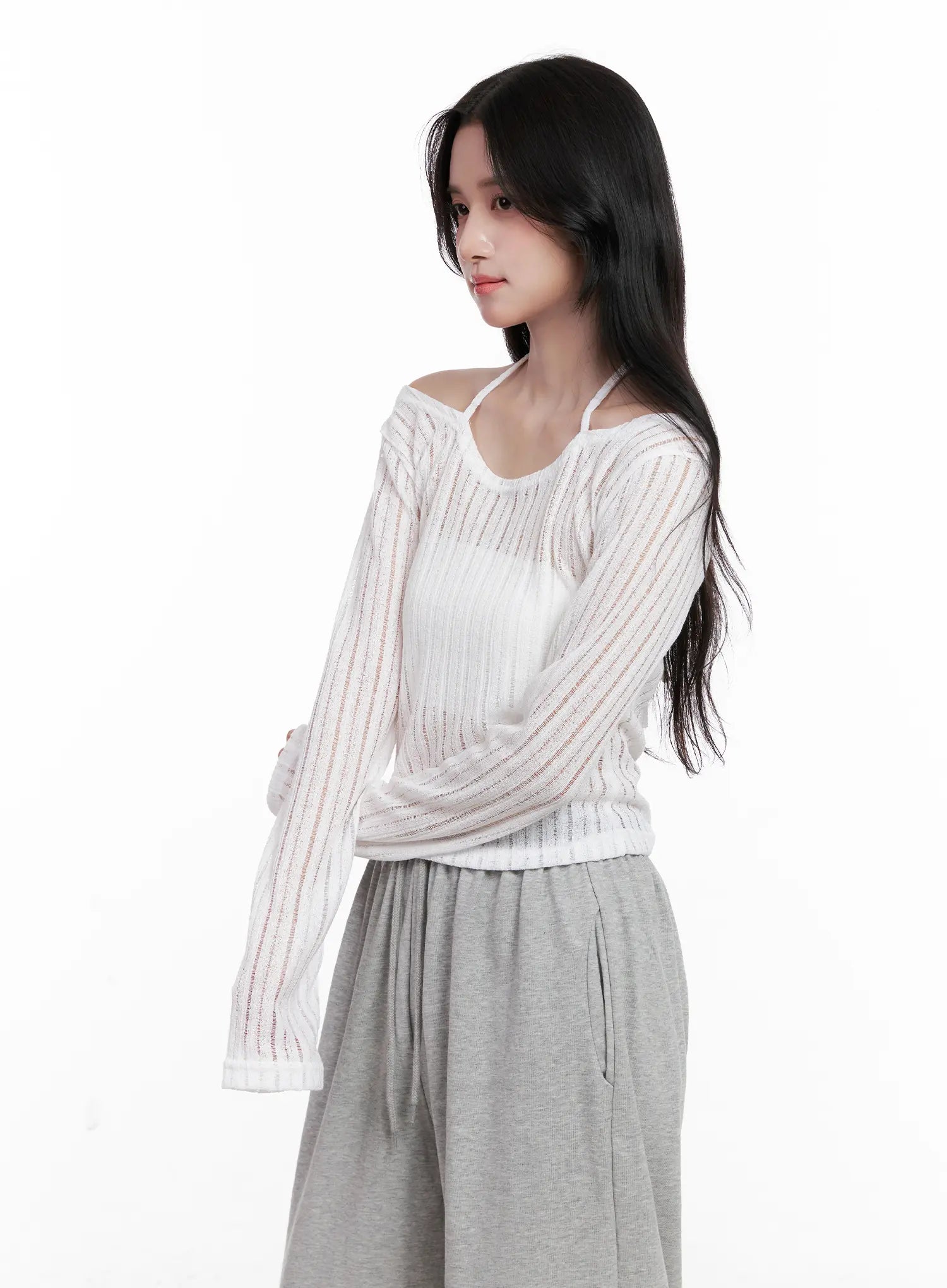 sheer-linen-long-sleeve-top-cl515 / White