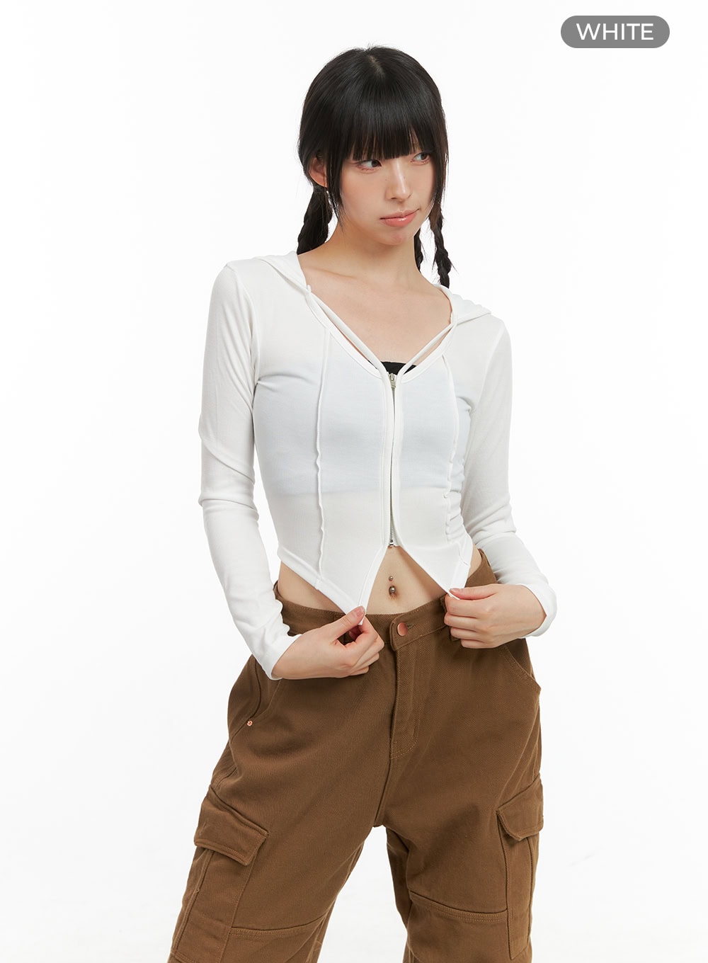 hoodie-crop-top-cg420 / White