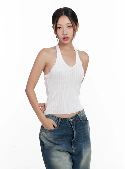 ribbed-halter-knit-crop-top-cl521 / White