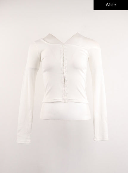 solid-off-shoulder-long-sleeve-top-cj415 / White