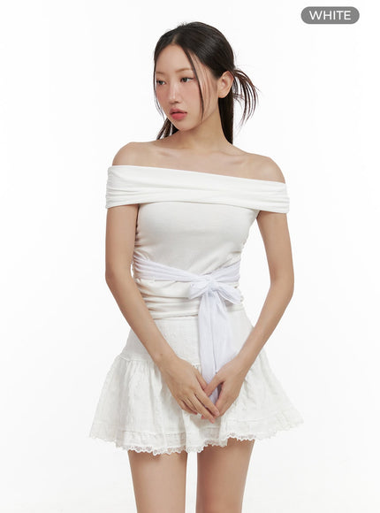 off-shoulder-tied-crop-top-cl431 / White