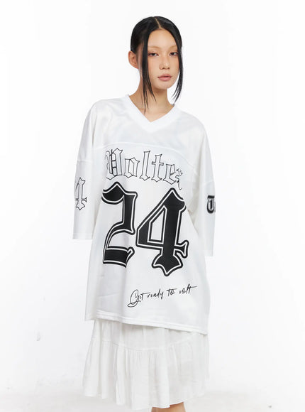 Oversized V-Neck Graphic Tee CL529